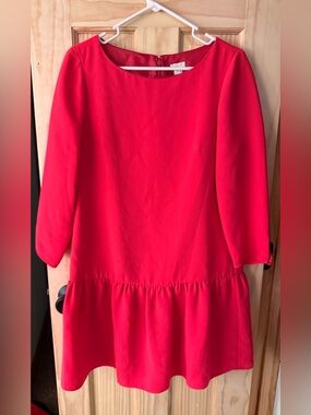 J. Crew Bright Pink Long Sleeve Ruffle-Hem Dress